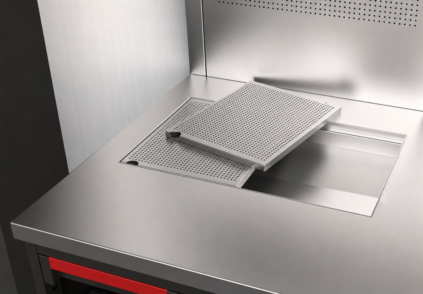 Inox sinks integrated into the countertop